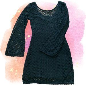 Black Crochet Dress Bell Sleeves